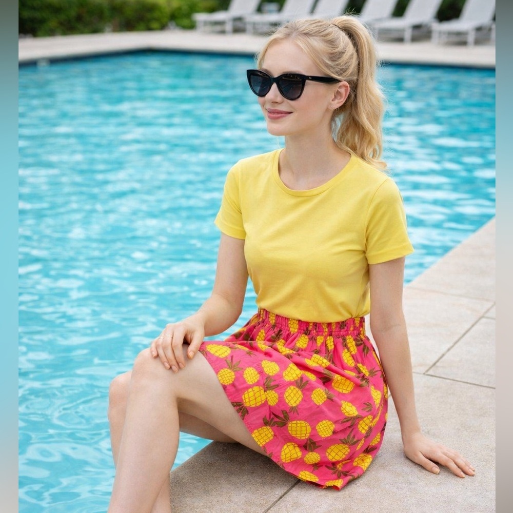 🍍 J. Crew Pink Pineapple Print Mini Skirt with Yellow Accents